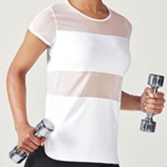 Fabletics Women’s Shirt 3X Super Stretch Short Sleeve Semi Sheer Top White - Picture 1 of 5